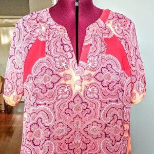 ANA Sheer Coral Paisley Print Short Sleeve Top